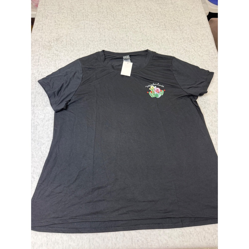 Modern Lux Wanderlust Cactus Embroidered Graphic T-Shirt Black 2X LT17028K8680A